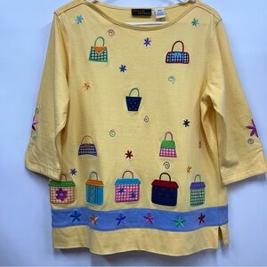 Vintage small Colorful novelty Shirt with purse handBag embroidered Patterns